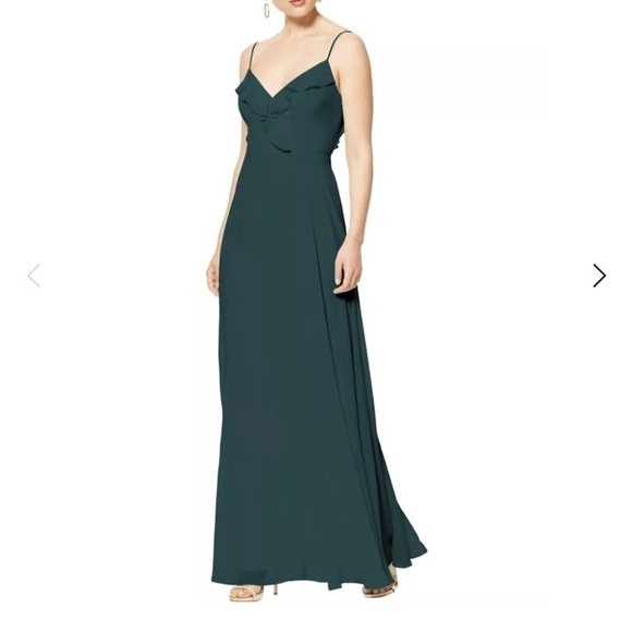 BILL LEVKOFF Bridesmaid Dress Spaghetti Strap Ruffle Evegreen Style 7102. 8 - Picture 1 of 12